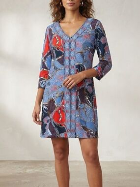 Gretchen Scott Designs Jersey Bordertown Dress 3/4 Sleeve size Large